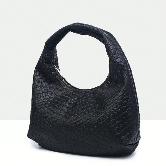Black Casual Women's Leisure Faux Woven Leather Shoulder Bag - Picture 3 of 6